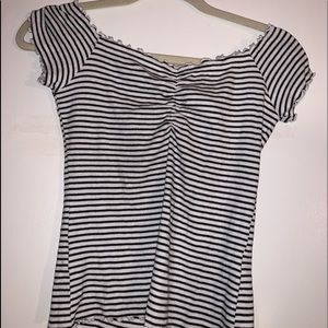 Black and white striped tshirt (off the shoulder)